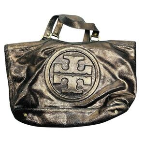 Tory Burch Shimmering Bronze Bombe Leather Tote Bag